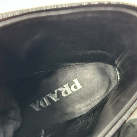 PRADA Triangle Logo Patent Leather Block Heel Ankle Booties Boots Shoes - Picture 12 of 16